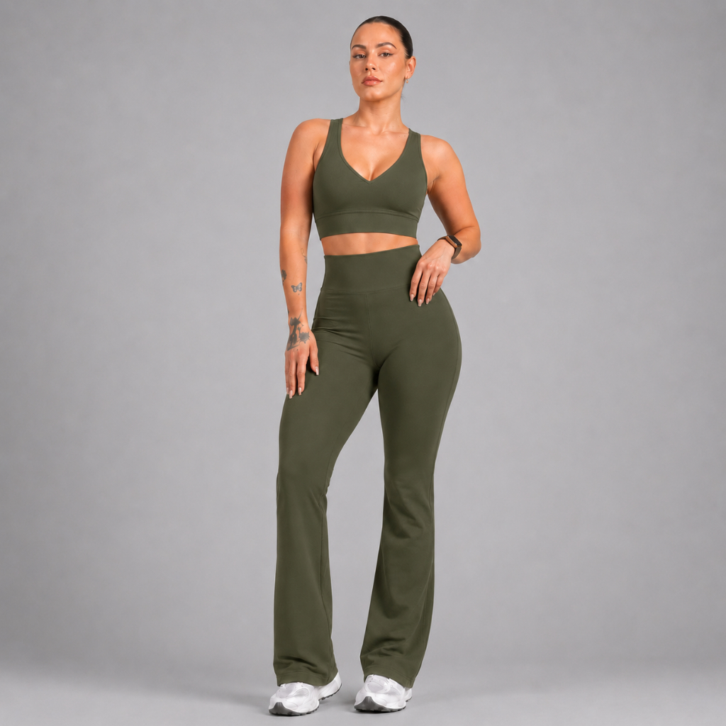 Conjunto Feminino Fitness Calça Flare Bailarina +