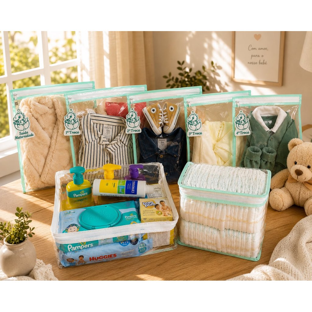 Kit Organizador Maternidade 5 SAQUINHO + 5 TAG + 1