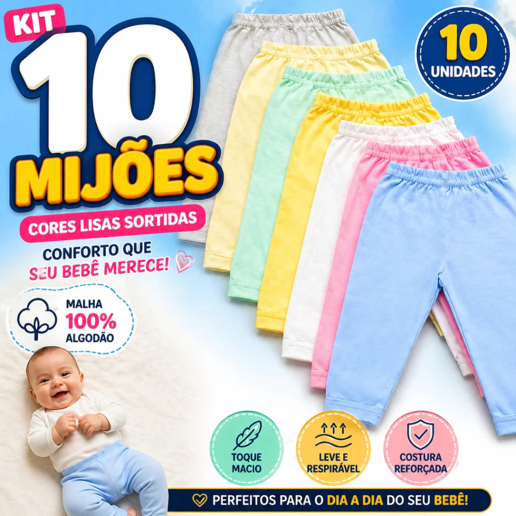 10 Unidades Mijão Infantil Calça Bebê Sem Pé C