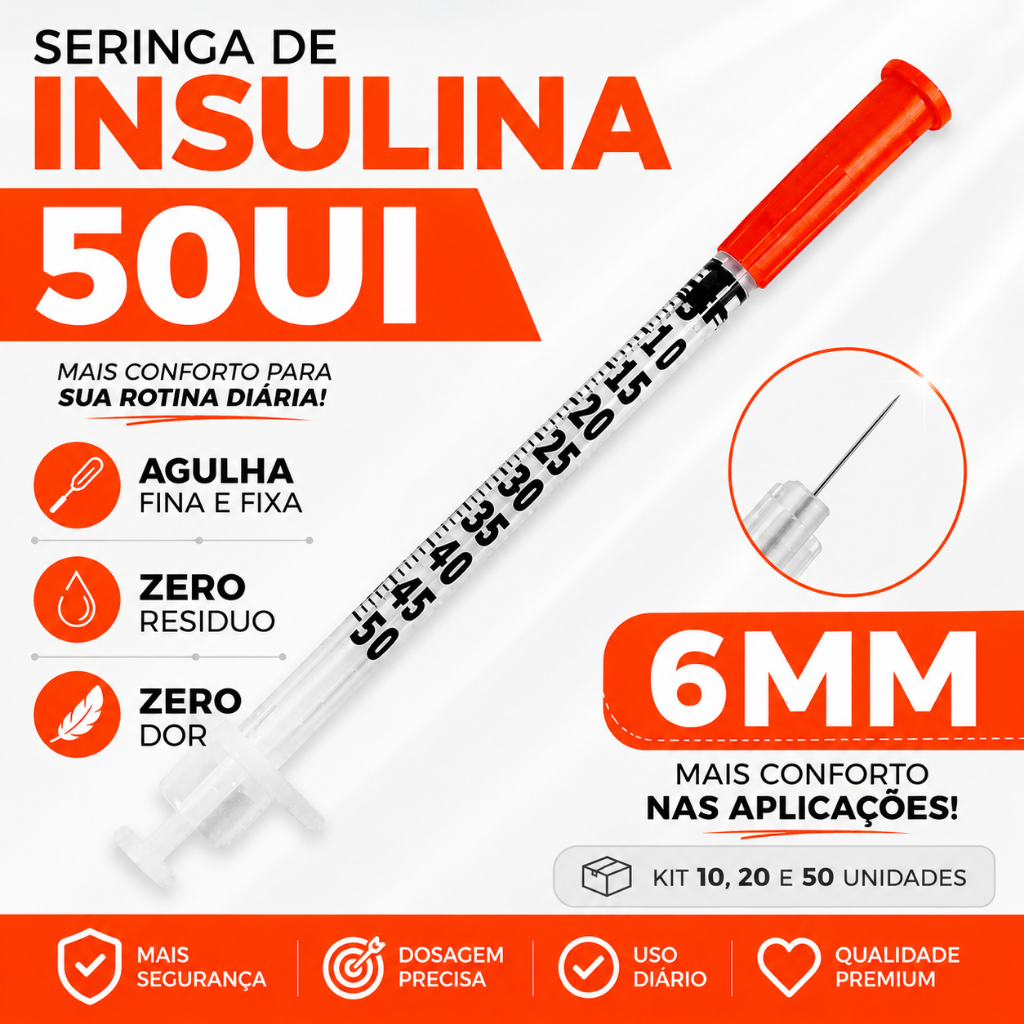 Seringa 50 UI Insulina Fina e Fiza Zero Residuo 6M