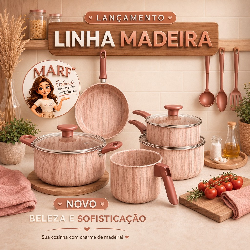 Jogo de Panelas Antiaderente MARF 5 Peças com Tef