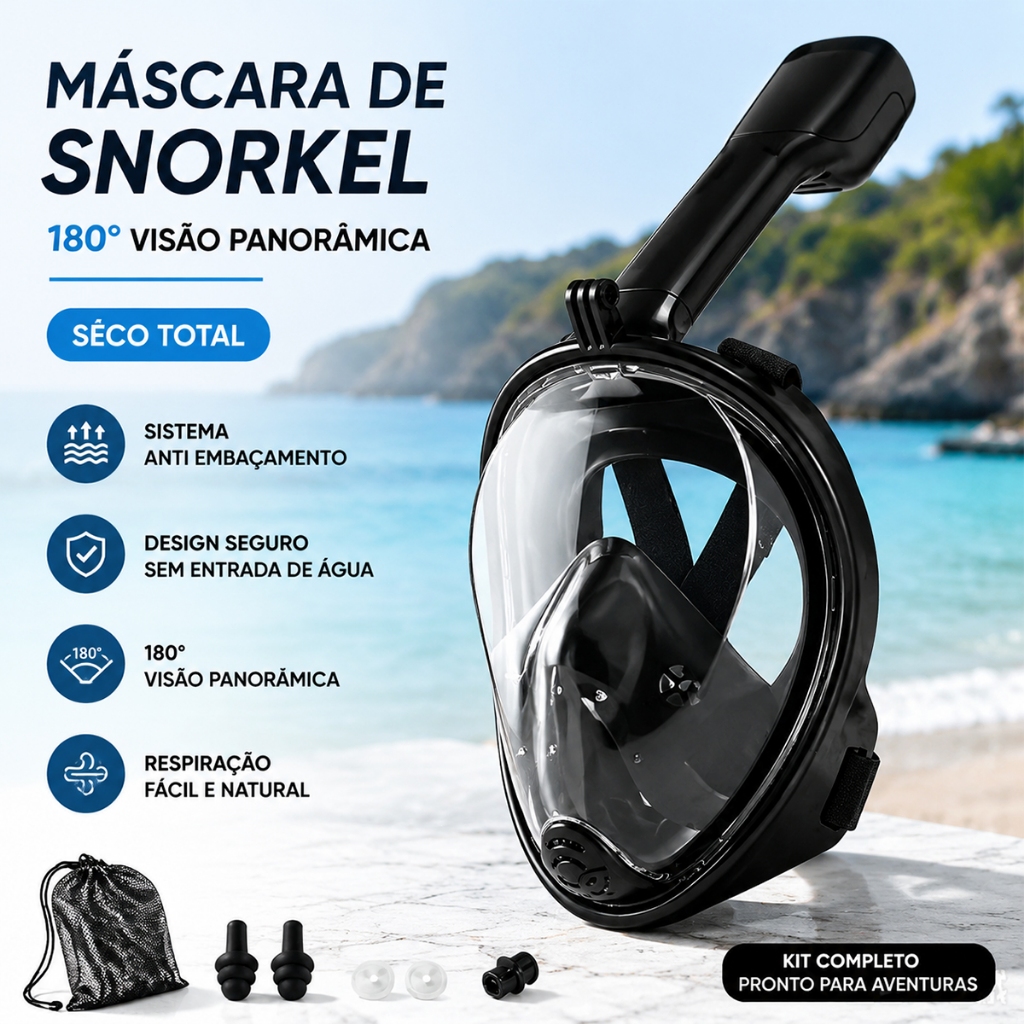 Máscara de Snorkel Full Face 180° Silicone, Vis
