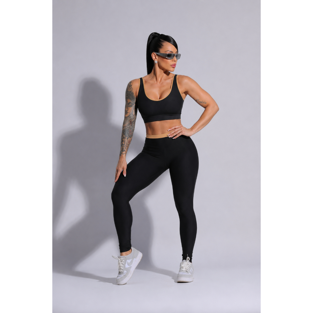 Conjunto Fitness Feminino Top + Calça Cintura Alt