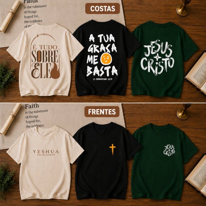 Kit 3 Camisetas Infantis Religiosas Estampas Crist