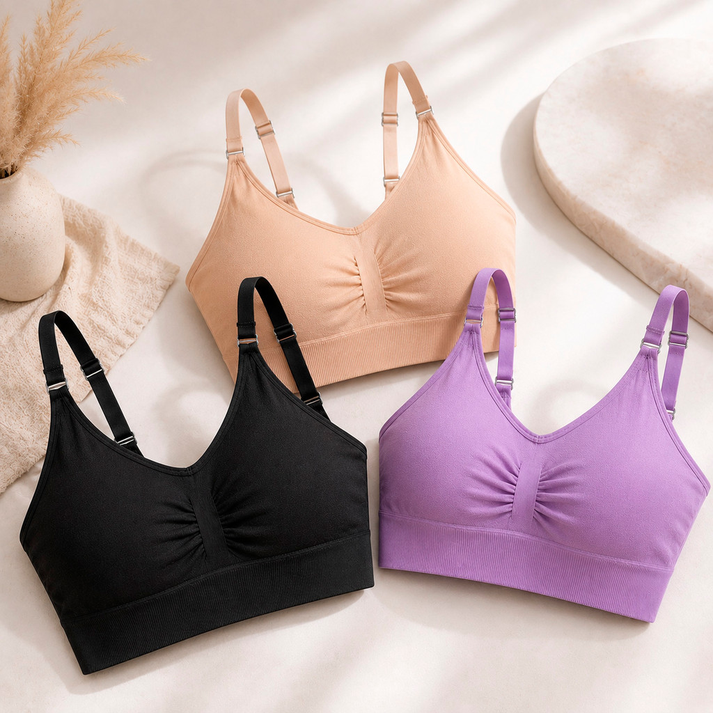 Kit com 3 Tops Sutiã Feminino Sem Costura Alça F