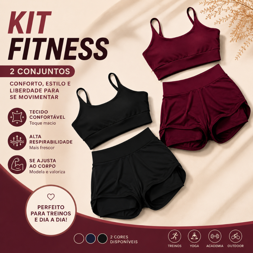 Kit 2 Conjuntos de Academia Feminino Short Duplo D