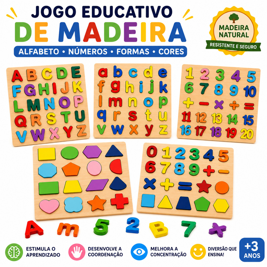 Quebra Cabeça Educativo Madeira Alfabeto Números