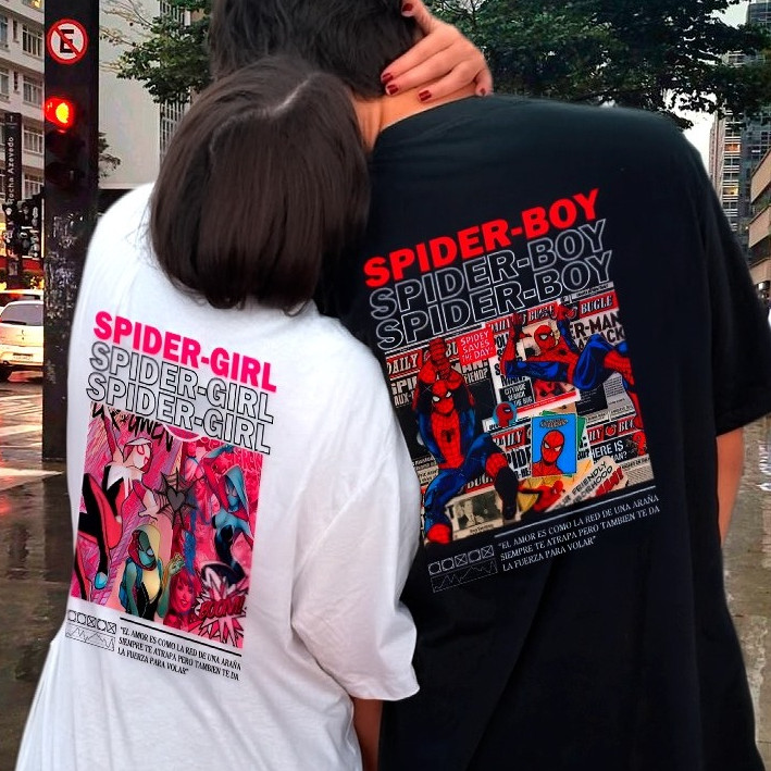 Camiseta Kit Casal Spider Boy e Spider Girl Geek N