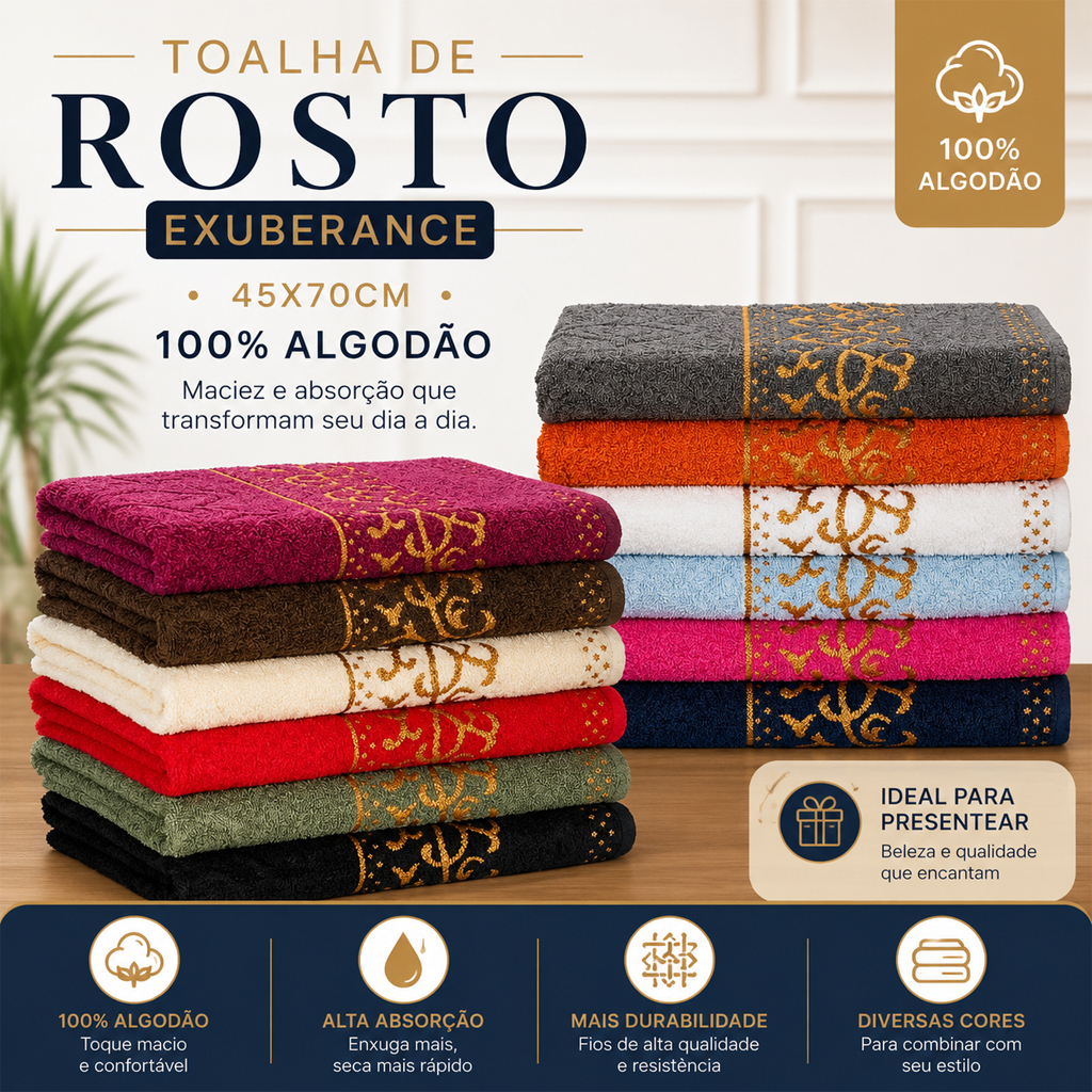 Kit 2 Toalha De Rosto 100% Algodão Exuberance 45X
