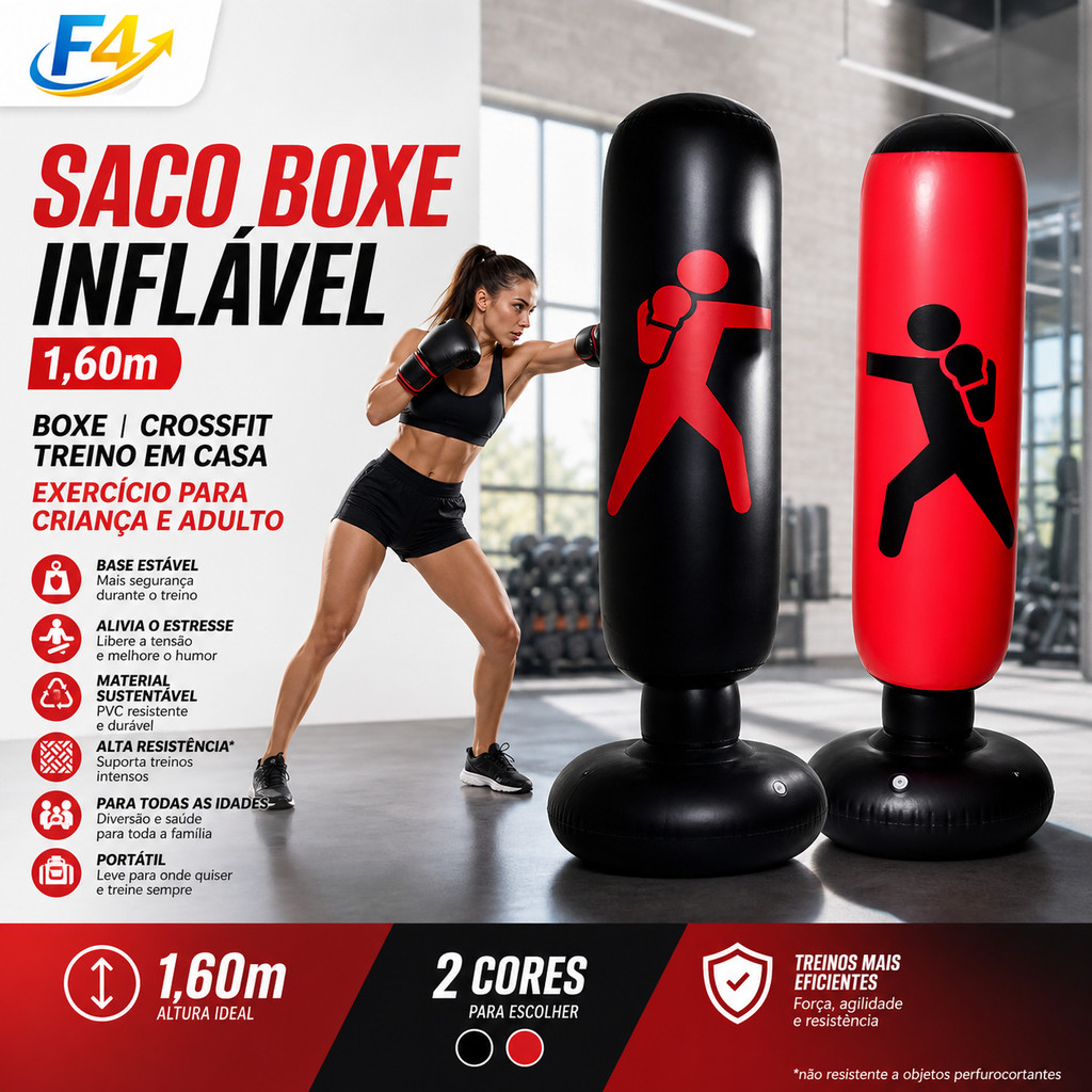 F4 Saco de Pancada Inflável 1,60m  Boxe, MuayThai