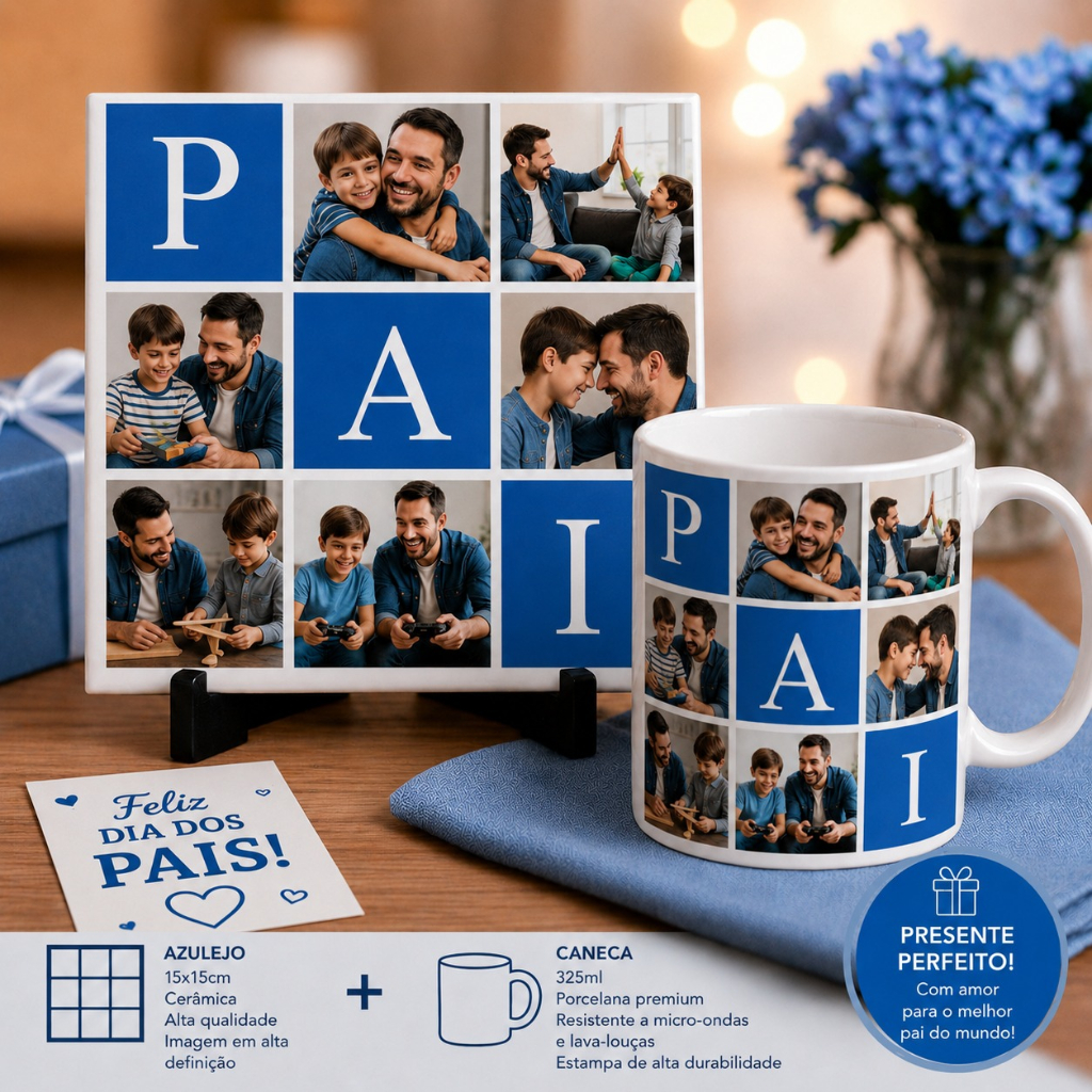 Kit Decorativo Azulejo Dia dos Pais Personalizado 