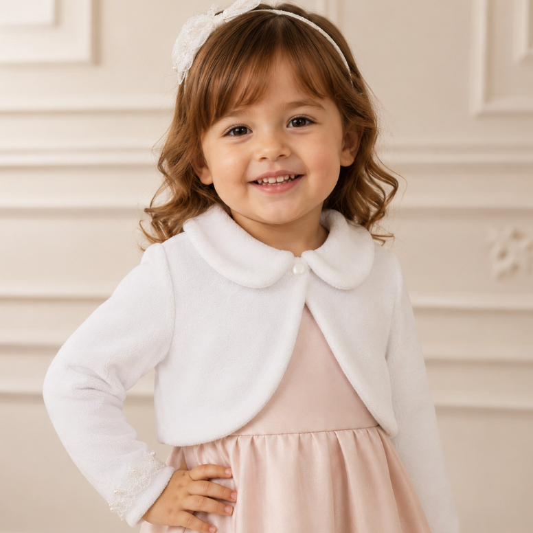 Bolero Infantil Plush Branco Com Renda Na Manga Ba
