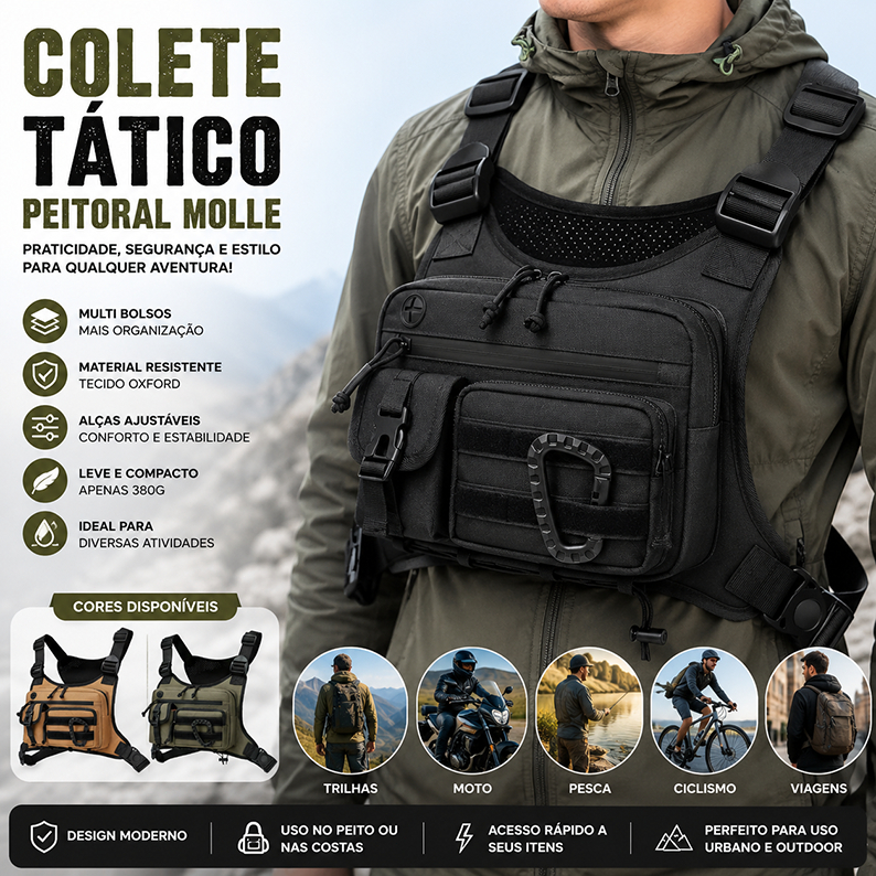 Bolsa Peitoral Tática Molle Multi Bolsos Oxford p