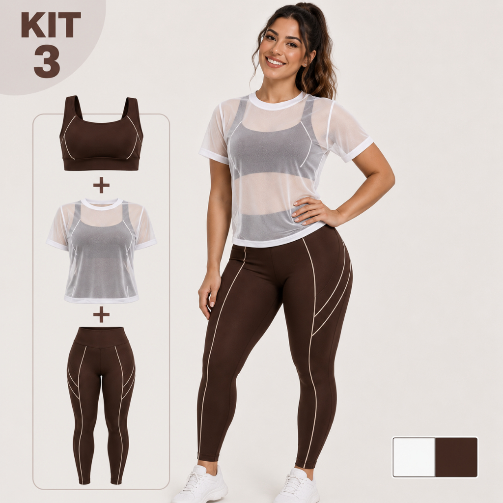 Conjunto Fitness Feminino 3 Peças Calça Legging 