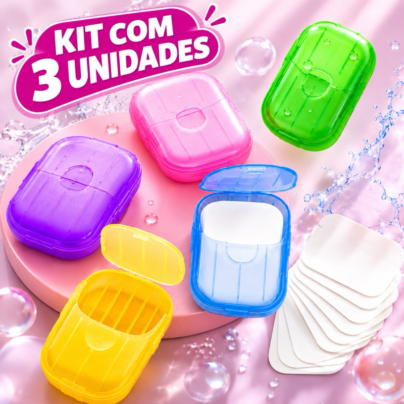 Kit Sabonete Portátil Folha Papel de Bolso Lavage