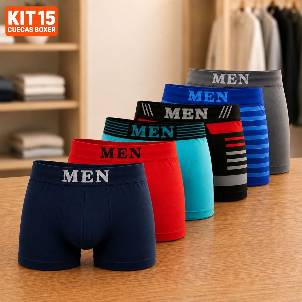 Kit Até 15 Cuecas Boxer Masculina Microfibra Lisa