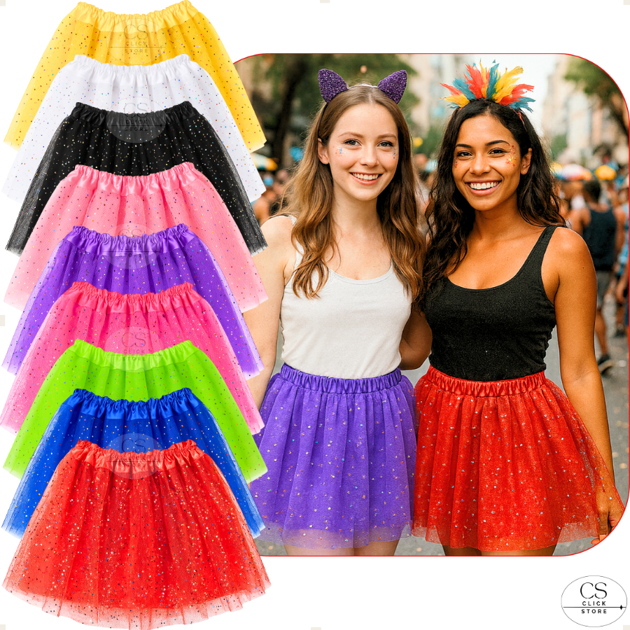 Saia Tule Tutu Brilho Colorido 40cm Adulto Feminin