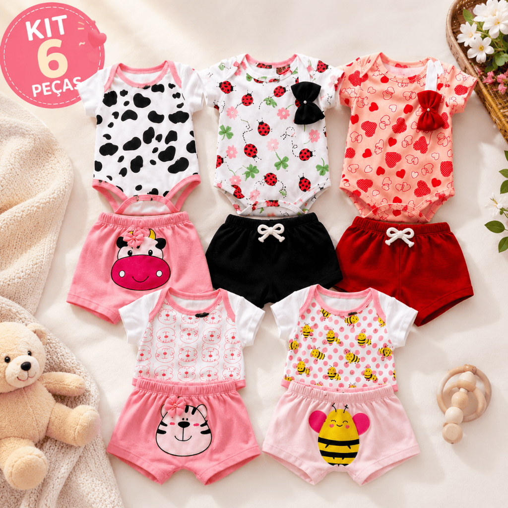 Kit 6 Peças Roupa De Bebê Body Menina Animado Es