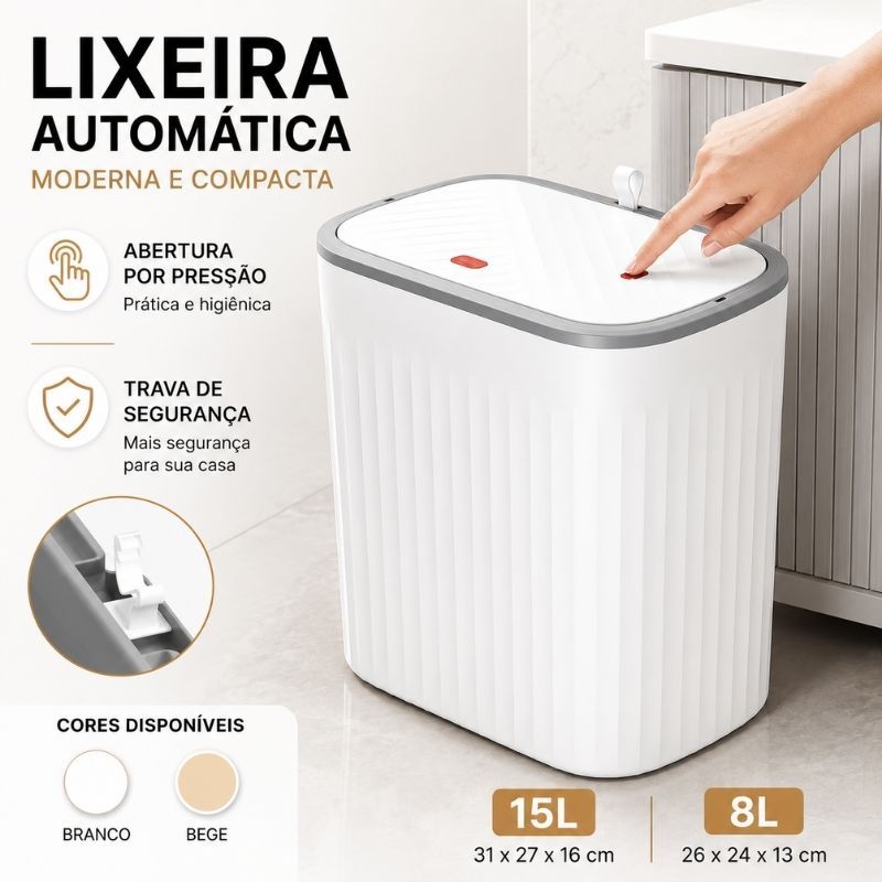 Lixeira Retrátil 15L 8L Tampa Click Antiodor Comp