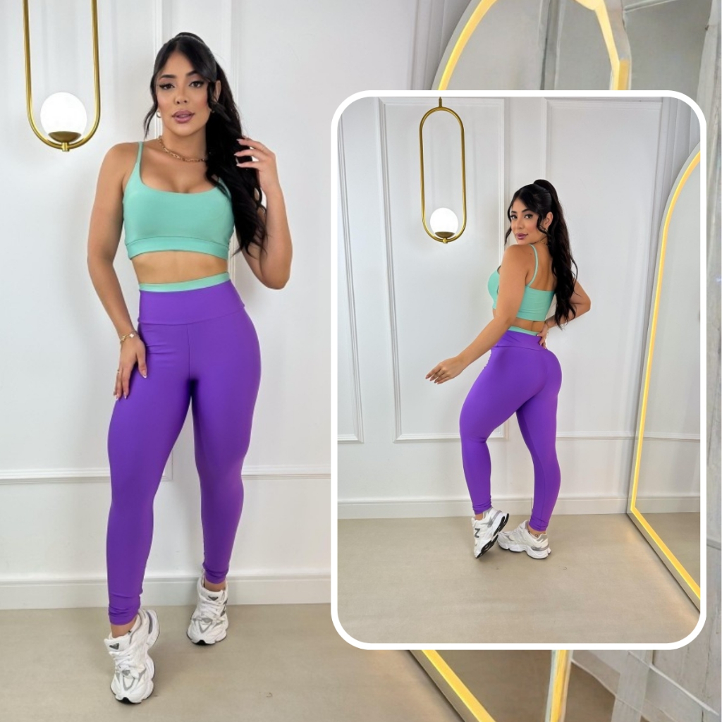 Conjunto Fitness Bicolor Feminino calça e Top Bic