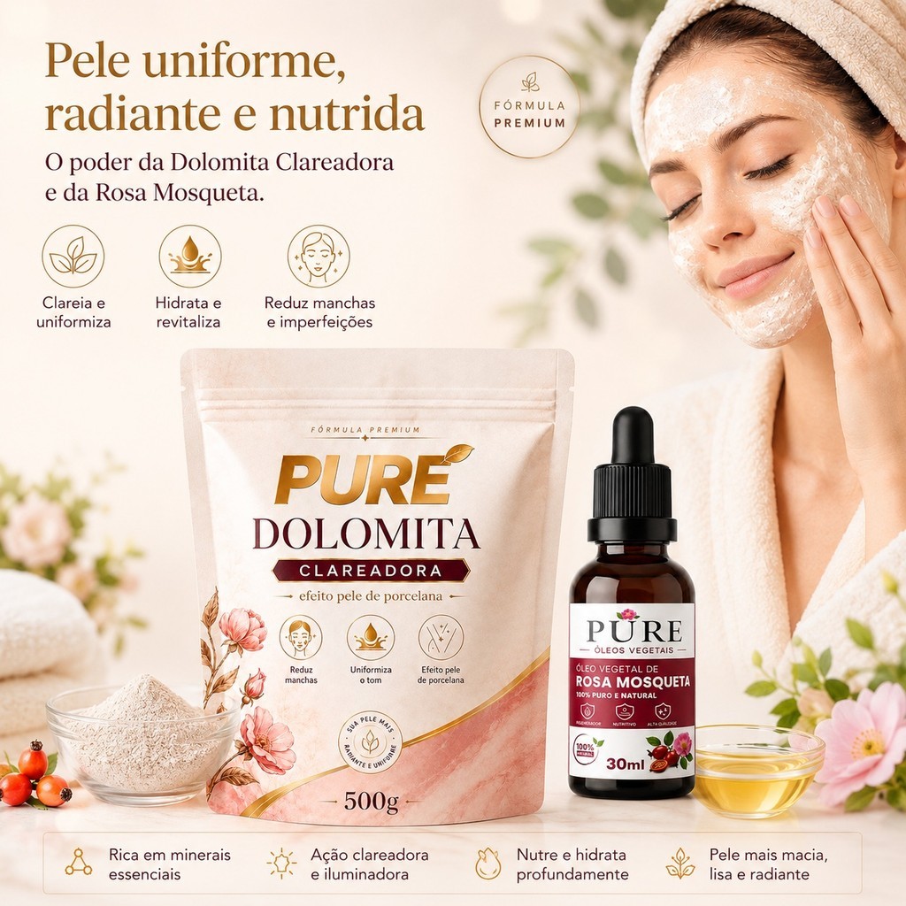 Dolomita Clareadora 500g + Óleo Rosa Mosqueta Rub