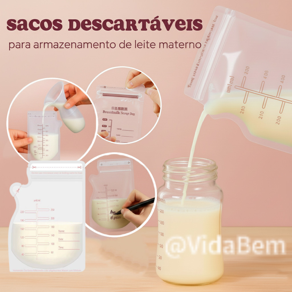 Kit 30 Sacos Coletor de Leite Materno 250ml Descar