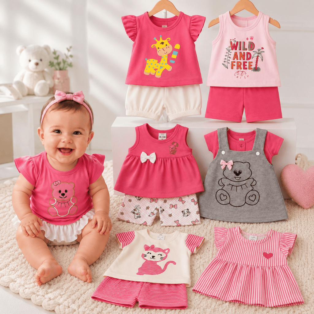 Kit 6 Peças Menina Bebê Infantil Peças de Roupa