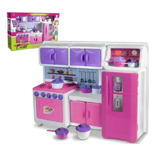 Cozinha Cristal Rosa Infantil Geladeira Fogão Com