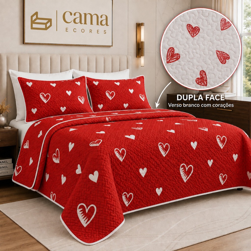 Kit Colcha Cobre Leito Casal Queen Dupla Face 3 Pe