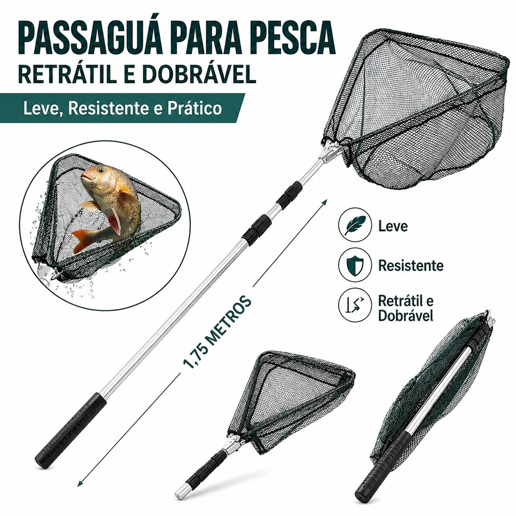Passaguá de Pesca 1,75m em Alumínio Retrátil Do