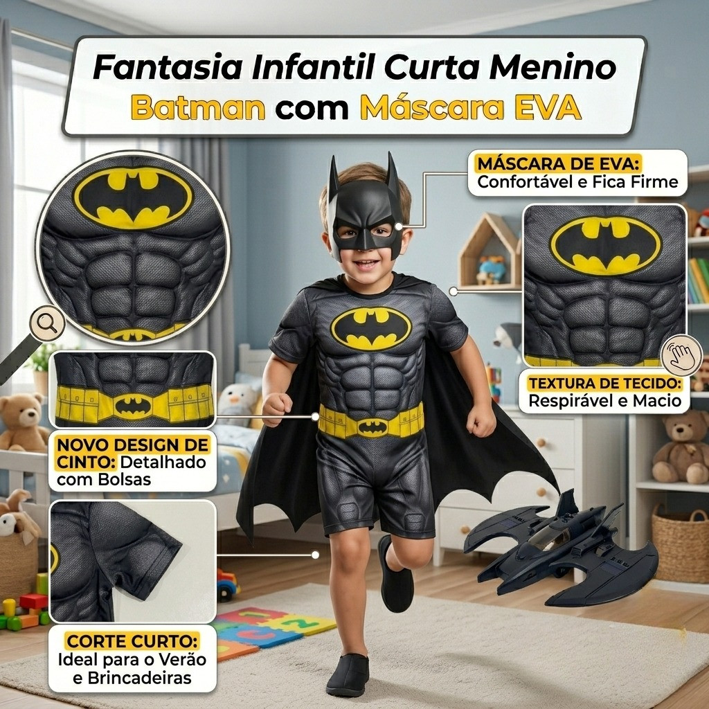 Fantasia Infantil de Super-Herói Batman com Másc