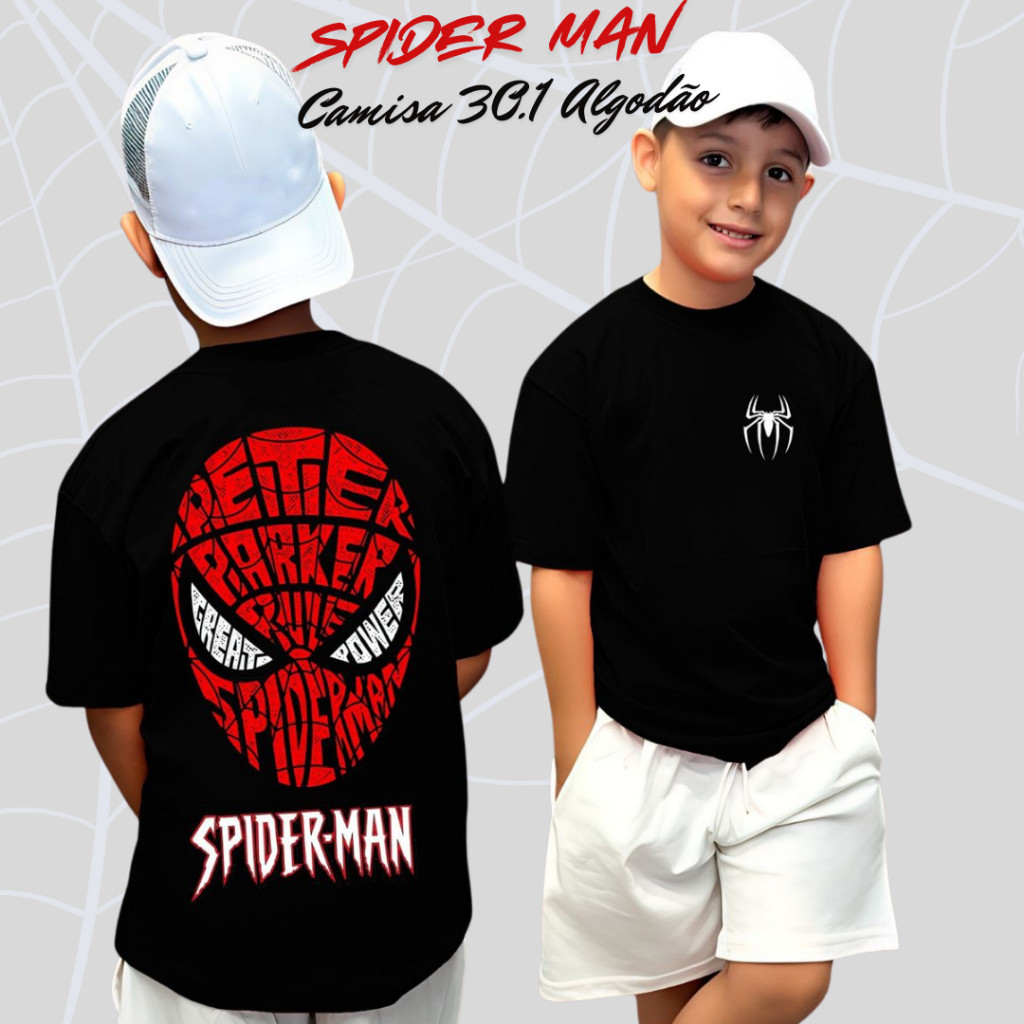Camiseta Homem Aranha Infantil Manga Curta Algodã