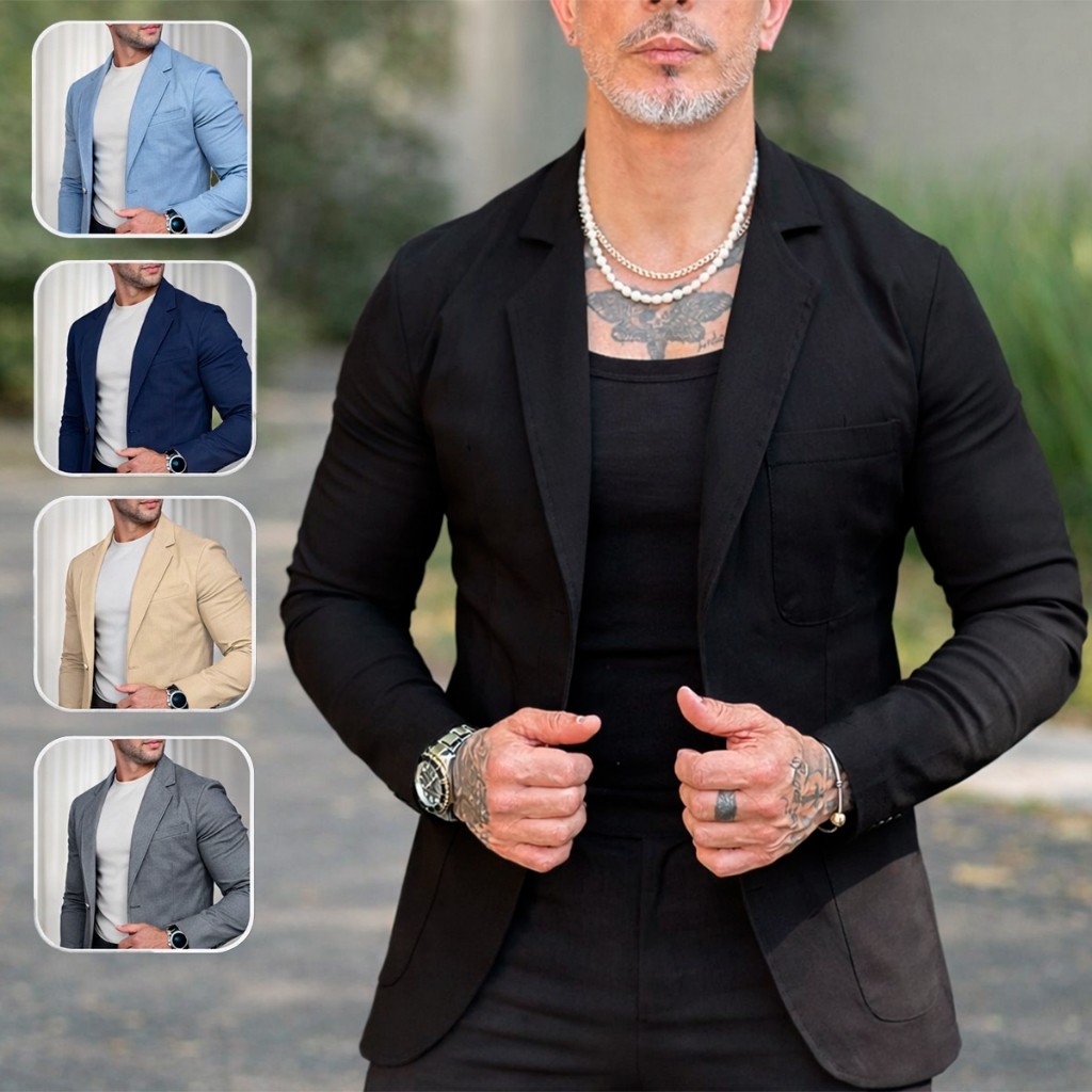 Blazer Masculino Elastano Slim Alfaiataria Esporte