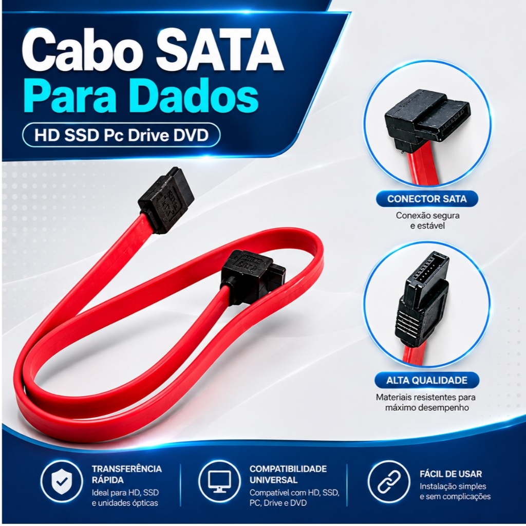 Cabo SATA Para Dados HD SSD Pc Drive DVD 45cm Alta