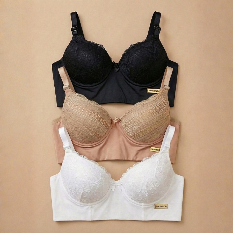 Kit 3 Sutiã Slim Cropped Reforçado Rendado com A