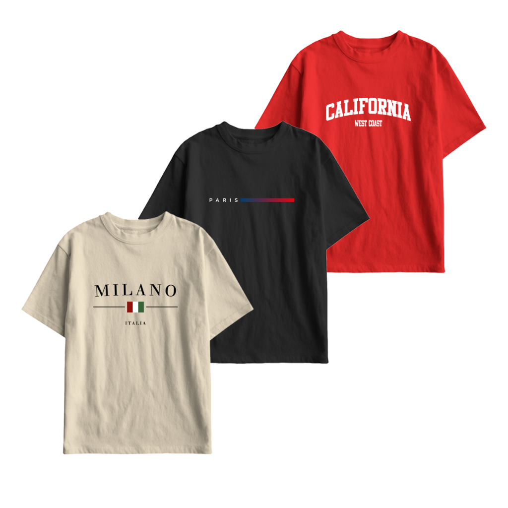 Kit 3 Camisetas Infantil Juvenil Milano Paris Cali