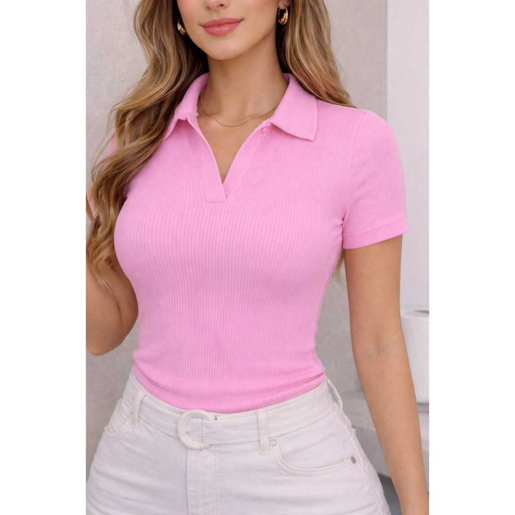 Blusa Polo Canelada Gola V – A Queridinha do