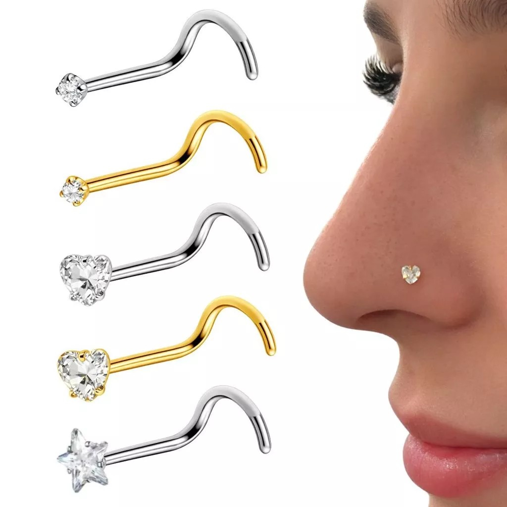 Piercing Nostril Nariz Aço Cirúrgico 8mm com Zir