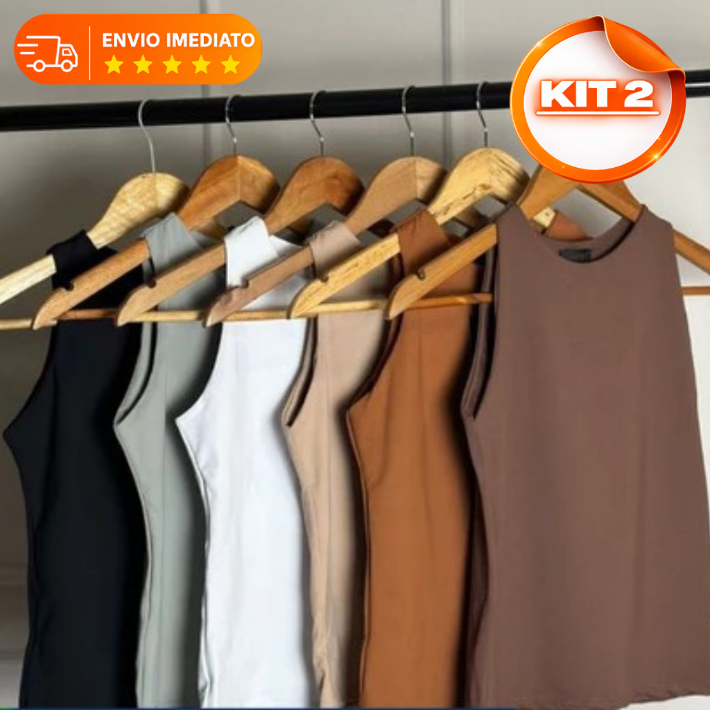 KIT 2 Regata Blusinha Feminina Suplex Premium Dupl