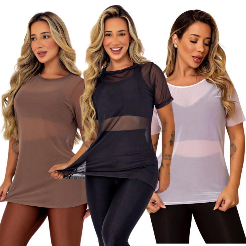 Kit 2 Blusa Blogueira Feminina Transparente Tule M