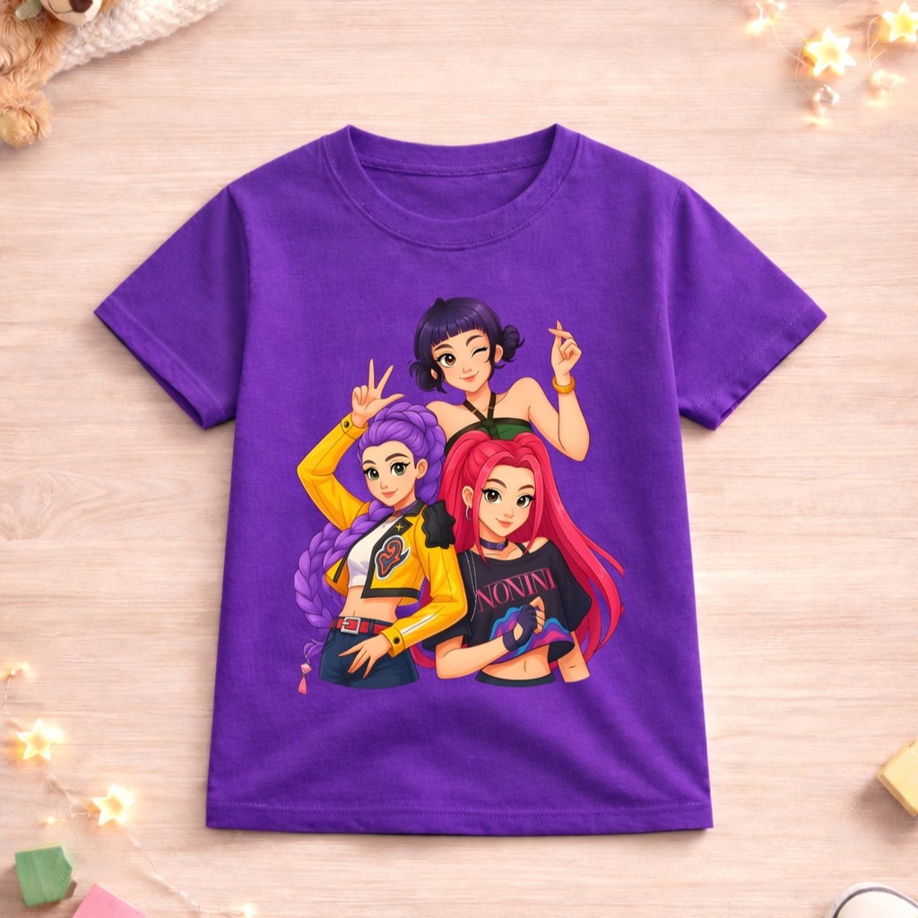 Camiseta Infantil Huntrix Kpop Guerreiras 100% Alg