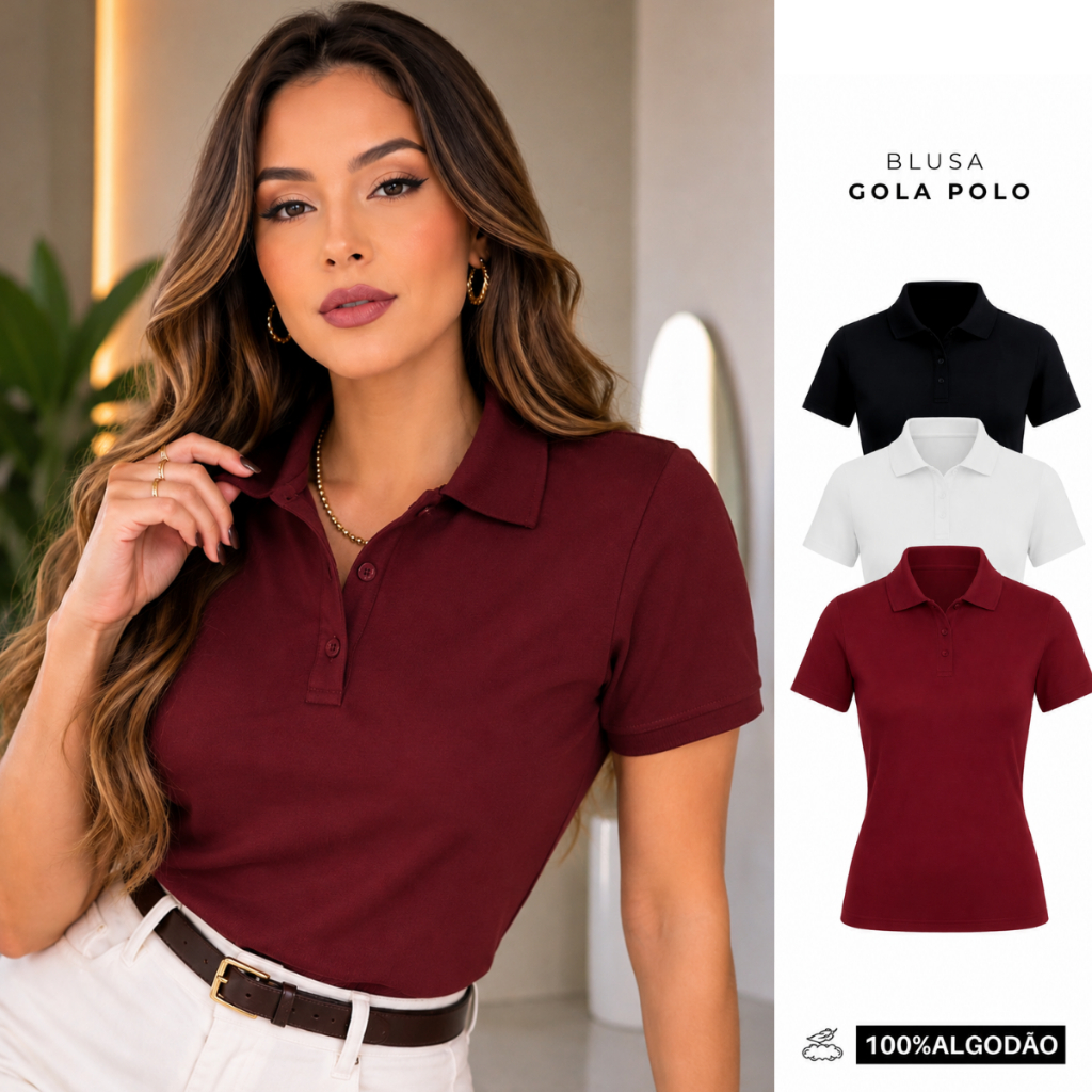 Blusa Camisa Social Gola Polo Feminina Trabalho Un