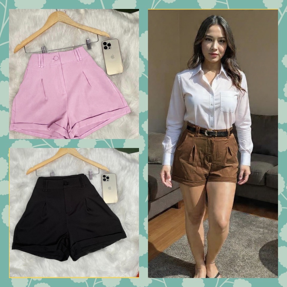 ShortFemeninoCinturaAltaConBarrinhaItalianaBolsoCo