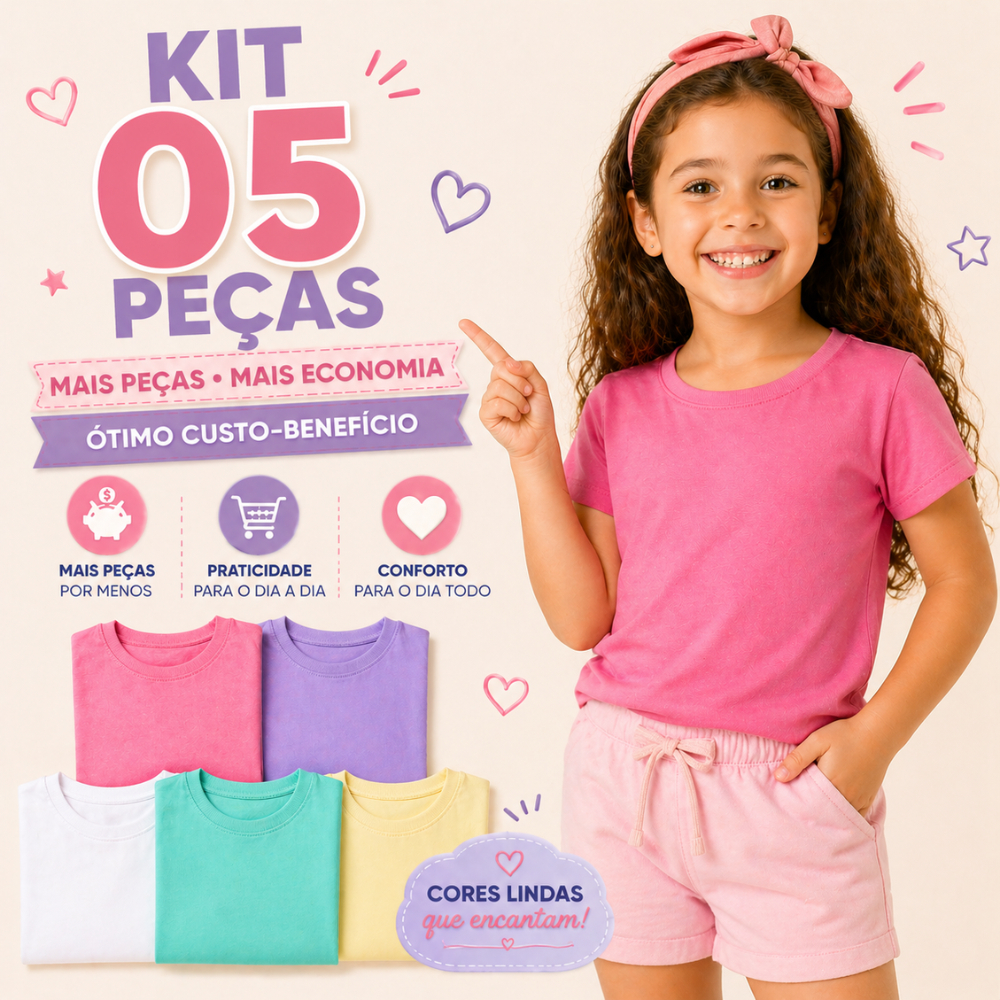 Kit 5 Blusinha Infantil Camiseta de Criança Menin