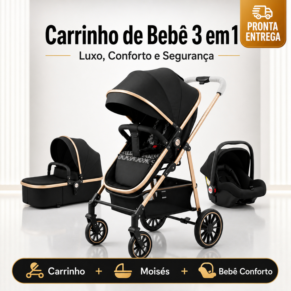 Carrinho De Bebê 3 Em 1 Premium Luxo Moisés + Be