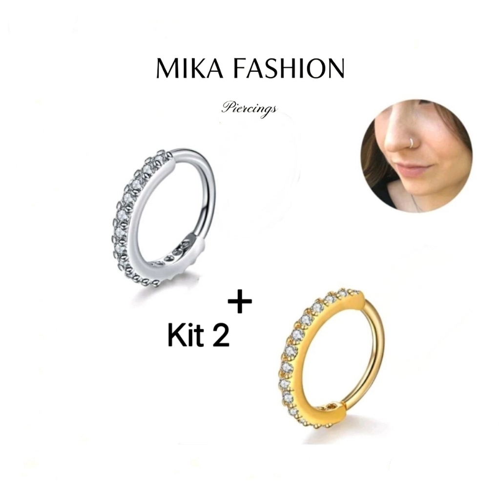 Kit 2 Piercing Nariz Cartilagem Argola Cravejado S