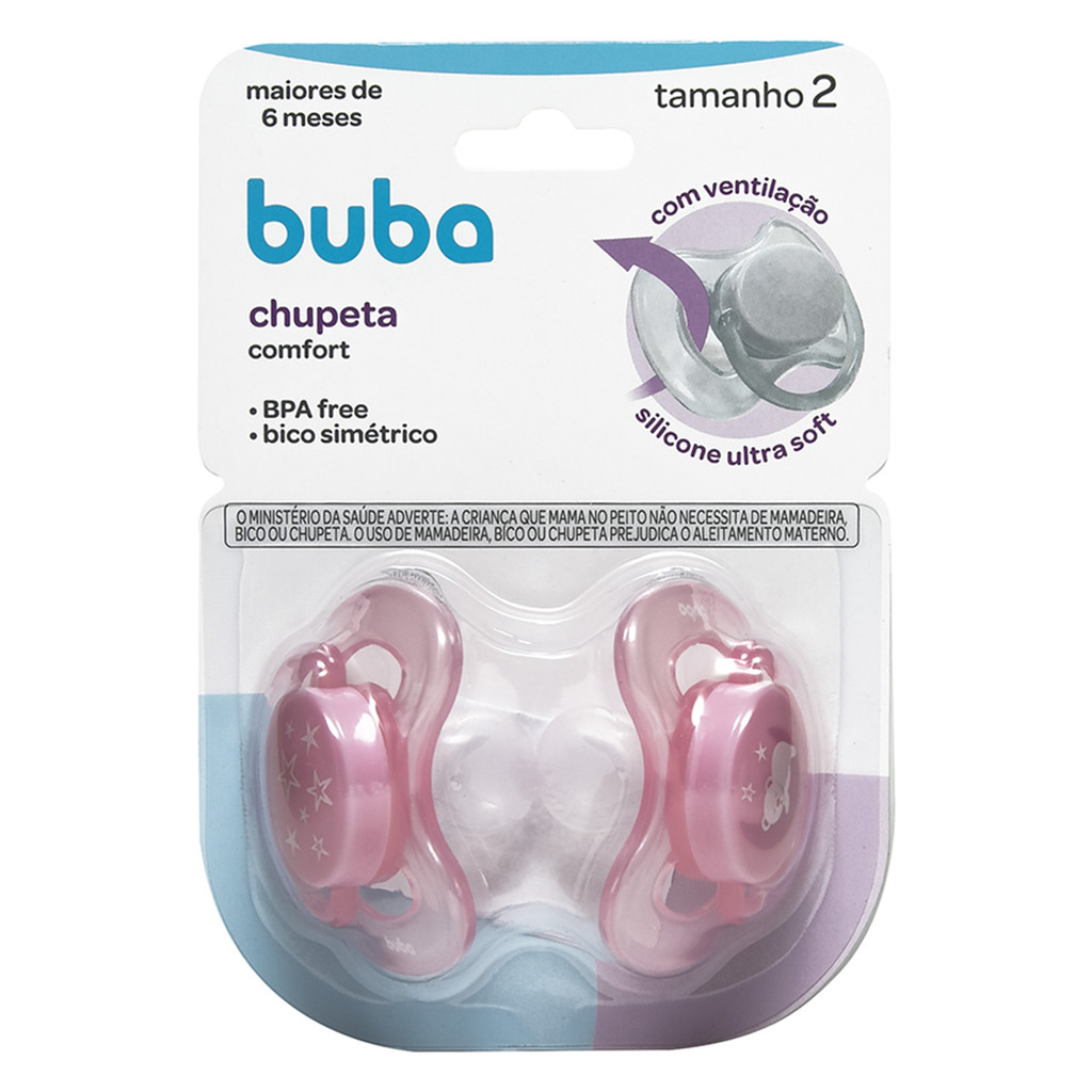 Kit 2 Chupeta Comfort Buba Tamanho 2 Ursinho/Estre