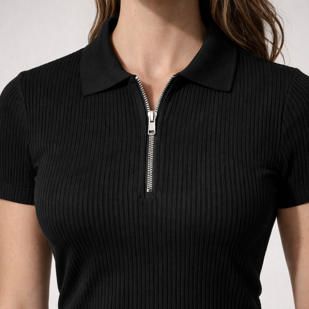 Polo Canelada Feminina Manga Curta Elegante Camisa