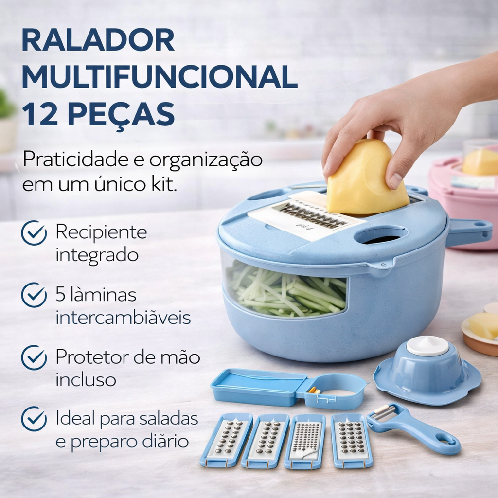 Ralador Fatiador Multifuncional 12 Peças Cortador