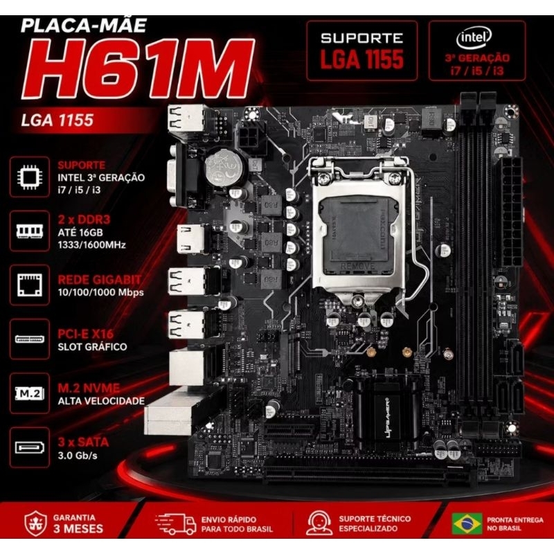 Placa Mãe Gamer Lag 1155 UpGamer H61-M DDR3 16GB